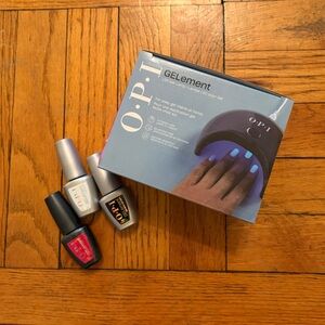 OPI Gelement - UV Gel Nail Lamp Kit: lamp, base coat, top coat, and color gel